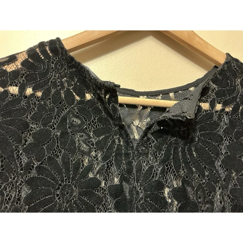 Zara Basic Womens Floral Lace Sheer Top Sm Black Velvet Keyhole Back Whimsygoth